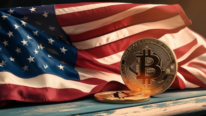 us flag and bitcoin